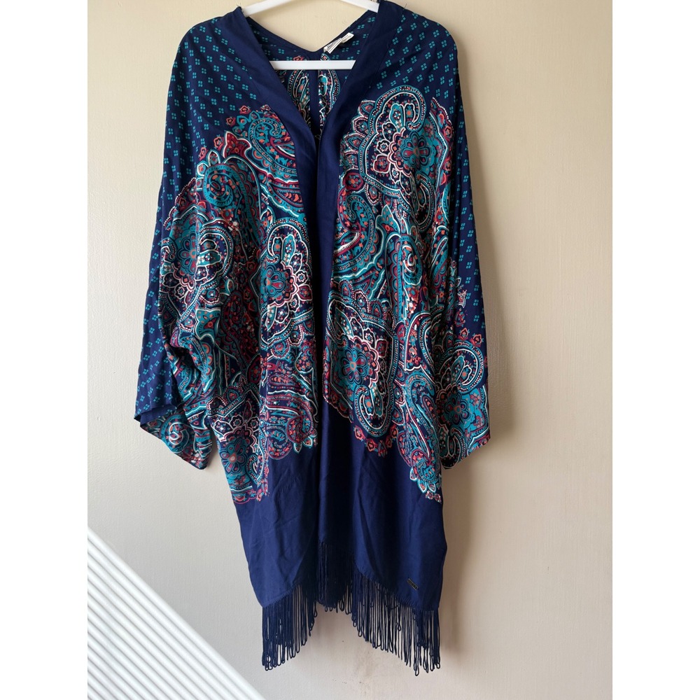 Roxy Boho Paisley Fringe Kimono Cover Up Oversized M/L/XL Festival Beach